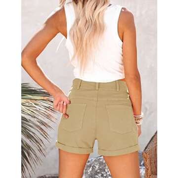 Hilltichu Womens Relaxed Fit Casual High Waist Pocketed Denim Shorts (Khaki,XX-Large,US,Alpha,Adult,...