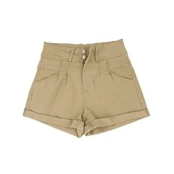 Hilltichu Womens Relaxed Fit Casual High Waist Pocketed Denim Shorts (Khaki,XX-Large,US,Alpha,Adult,Female,XX-Large,Regular,Regular)