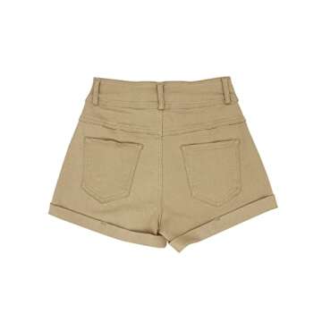 Hilltichu Womens Relaxed Fit Casual High Waist Pocketed Denim Shorts (Khaki,XX-Large,US,Alpha,Adult,Female,XX-Large,Regular,Regular)