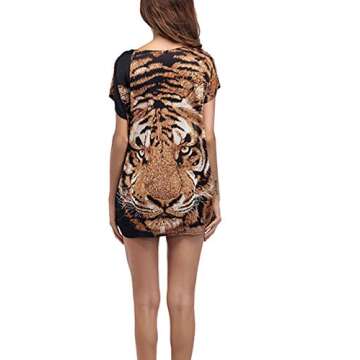 Cinyifaan Womens Fashion Round Neck Short Sleeve Tiger Print T Shirt Blouse Tops