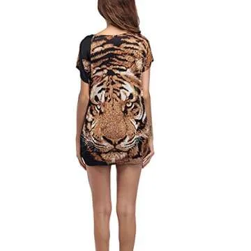 Cinyifaan Womens Fashion Round Neck Short Sleeve Tiger Print T Shirt Blouse Tops