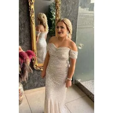 Sequin Mermaid Prom Dress Ball Gown for Women Long Off The Shoulder Formal Dress with Slit Evening Party Gown Black Size 4