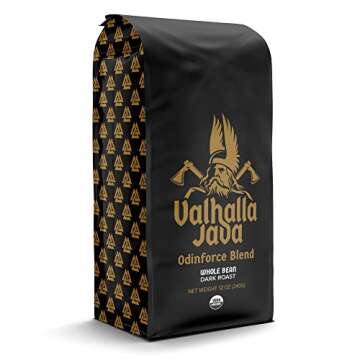 Death Wish Coffee, Valhalla Java Odinforce Blend - Whole Bean Dark Roast - Extra Kick of Caffeine - Arabica & Robusta Coffee Beans - 12 Ounce (Pack of 1)