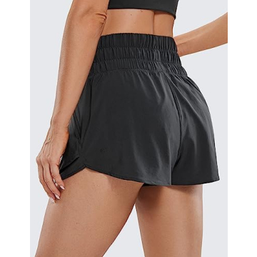 CRZ YOGA Athletic Shorts for Women High Waisted Flowy Ruffle Skirt Overlay Workout Running Tennis Shorts Zip Pocket Black Medium