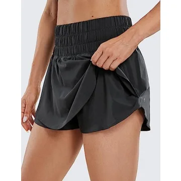 CRZ YOGA Athletic Shorts for Women High Waisted Flowy Ruffle Skirt Overlay Workout Running Tennis Shorts Zip Pocket Black Medium
