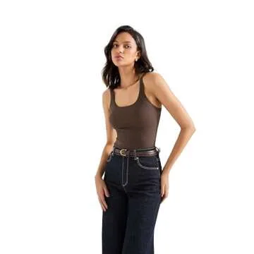 SUUKSESS Women Padded Cotton Ribbed Tank Tops Summer Going Out Basic Scoop Neck Cami Tops Sleeveless Casual Shirts (Dark Brown, S)