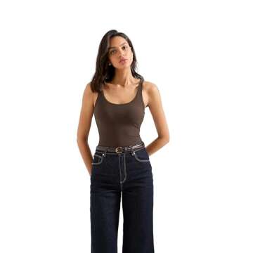SUUKSESS Women Padded Cotton Ribbed Tank Tops Summer Going Out Basic Scoop Neck Cami Tops Sleeveless Casual Shirts (Dark Brown, S)