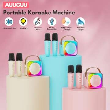 Karaoke Machine, Portable Bluetooth Speaker with Wireless Microphones for Kids Adult, Birthday Famil...