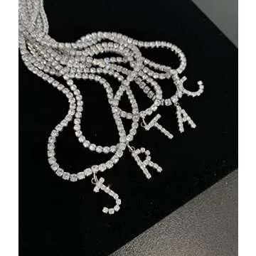 Initial A Necklaces for Women 14K White Gold Plated Cubic Zirconia Choker Silver Tennis Chain Letter Necklace Gift