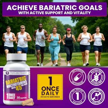 ProCare Health Bariatric Multivitamin with Iron 45mg (30 Easy to Swallow Capsules) - Post Op Bariatric Vitamins for Gastric Bypass Pills for Sleeve Patients, Sustain Recovery & Energy (1 Month Supply)