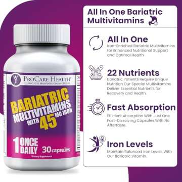 ProCare Health Bariatric Multivitamin with Iron 45mg (30 Easy to Swallow Capsules) - Post Op Bariatric Vitamins for Gastric Bypass Pills for Sleeve Patients, Sustain Recovery & Energy (1 Month Supply)