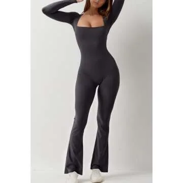 Chic QINSEN Square Neck Long Sleeve Jumpsuit for Women
