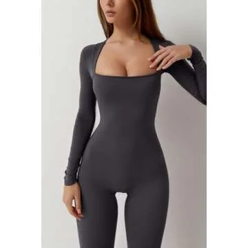 Chic QINSEN Square Neck Long Sleeve Jumpsuit for Women