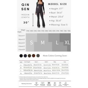 QINSEN Women Square Neck Long Sleeve Jumpsuit Casual Wide Leg Long Pants Romper Coffee Blackened Peal S