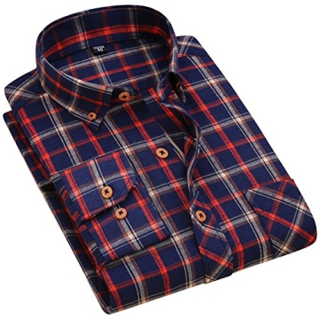 Chen Men Button Down Casual Plaid Long Sleeve Shirt
