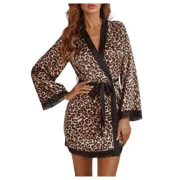 WDIRARA Satin Leopard Print Night Robe for Women