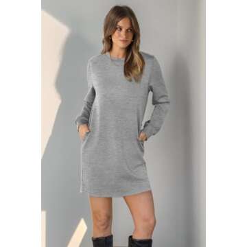 WIHOLL Dresses for Women Long Sleeve Casual Fall Dresses 2024 Solid Color Loose Mini Dress Teacher Dress Outfits Light Grey 2XL