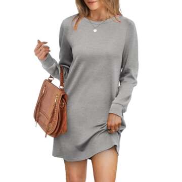 WIHOLL Dresses for Women Long Sleeve Casual Fall Dresses 2024 Solid Color Loose Mini Dress Teacher Dress Outfits Light Grey 2XL