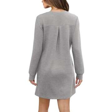 WIHOLL Dresses for Women Long Sleeve Casual Fall Dresses 2024 Solid Color Loose Mini Dress Teacher Dress Outfits Light Grey 2XL