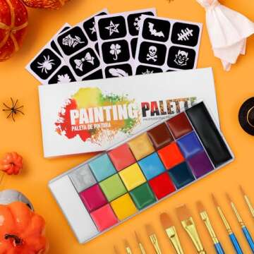 20 Colors Body Face Paint Cosplay Makeup Palette Kit, Professional Face Painting Kit for Kids & Adults with 10 Brushes, Red Black White Special Effects Paints Palette for Halloween