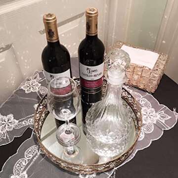 ADOUS HOUSE Glass Mirror, Metal Mirrored Ornate Decorative Tray Jewelry, Tray 12'' x 4'' - Champagne Gold Finish