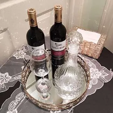 ADOUS HOUSE Glass Mirror, Metal Mirrored Ornate Decorative Tray Jewelry, Tray 12'' x 4'' - Champagne Gold Finish