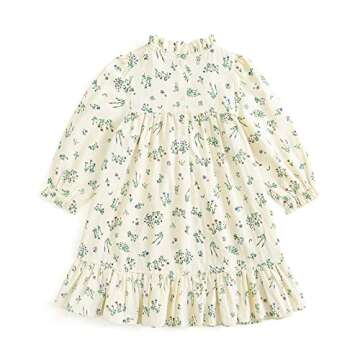 Curipeer Baby Girls Long Sleeve Floral Dress Flower Printed Toddler Ruffle Dress for Autumn and Spri...