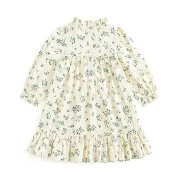 Curipeer Baby Girls Long Sleeve Floral Dress Flower Printed Toddler Ruffle Dress for Autumn and Spri...