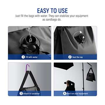 NEEWER Saddle Water Weight Bag, Heavy Duty Portable Counterbalance Sand Bag for Tripod, Light Stand, Background Support, Outdoor Studio Photography, Pool Ladder, Maximum Load 11lb/5kg, 4 Packs (Black)