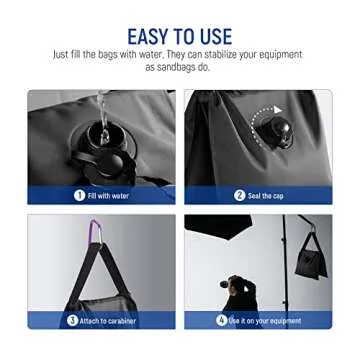 NEEWER Saddle Water Weight Bag, Heavy Duty Portable Counterbalance Sand Bag for Tripod, Light Stand, Background Support, Outdoor Studio Photography, Pool Ladder, Maximum Load 11lb/5kg, 4 Packs (Black)