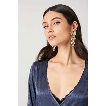 HolidayQbee Gold Clip On Earrings Clip On Earrings For Women Gold Clip Earring Statement Long Dangle Earrings Gold Earring Fashion Jewelry Earrings Gift.