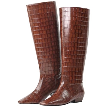 COMJUY Women Knee High Boots Stylish Low Heel Comfort