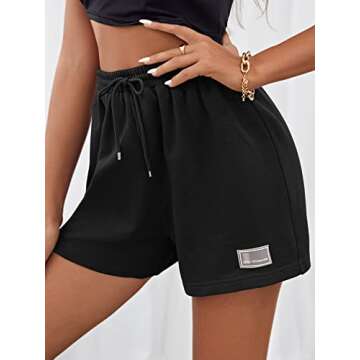 MakeMeChic Women's Casual Drawstring Waist Sweat Shorts Running Track Shorts Black L