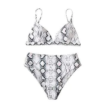 RUUHEE Women Leopard Print High Waisted Cheeky 2 Piece Bikini Bathing Suits (M(US Size 4-6),BGray-2)