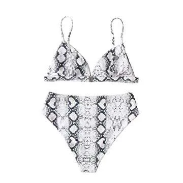 RUUHEE Women Leopard Print High Waisted Cheeky 2 Piece Bikini Bathing Suits (M(US Size 4-6),BGray-2)