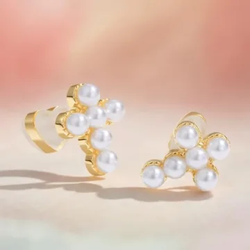 PANSTAR 14K Gold Cross Pearl Earrings for Women