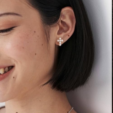 PANSTAR 14K Gold Cross Pearl Earrings for Women