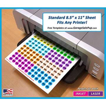 Pack of 1020 1/2" Round Color Coding Circle Dot Labels, 10 Bright Neon Colors, 8 1/2" x 11" Sheet, Fits Any Printer
