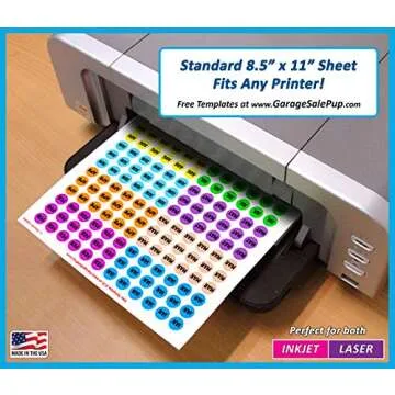 Pack of 1020 1/2" Round Color Coding Circle Dot Labels, 10 Bright Neon Colors, 8 1/2" x 11" Sheet, Fits Any Printer