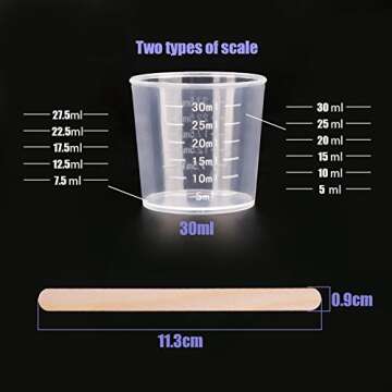 WXJ13 50 Pack 30ml Plastic Reusable Graduated Cups Transparent Scale Cups with 50 Pack Wooden Stirri...