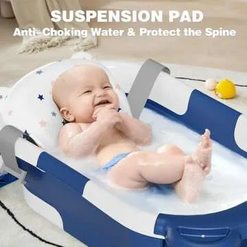 MoreFeel Collapsible Baby Bathtub for Newborn with Thermometer & 1 Soft Floating Cushion & 1 Bath Ne...