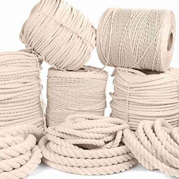 GOLBERG Twisted 100% Natural Cotton Rope – Macramé Crafts (1/2 inch x 25 feet) Natural Soft White
