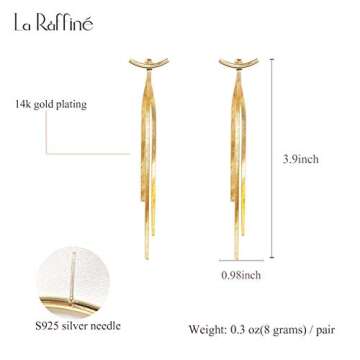 Tassel Earrings 925 Sterling Silver 14K Gold Plated Glossy Arc/Bar Long Thread Geometric Earrings for Women Girl Gifts Present Valentines Birthday Anniversary Mothers Day Christmas Gold Color