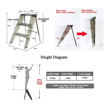 Stylish 3 Step Ladder with Anti-Slip Design and Portability