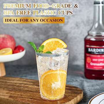 FOCUSLINE 200 Pack Silver Rimmed Plastic Cups - Elegant and Durable for Parties