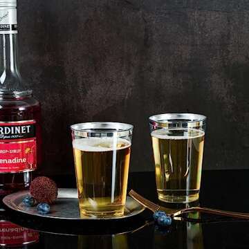 Elegant FOCUSLINE 200 Pack Silver Rimmed Plastic Cups