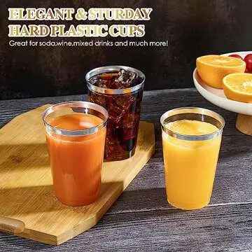 Elegant FOCUSLINE 200 Pack Silver Rimmed Plastic Cups