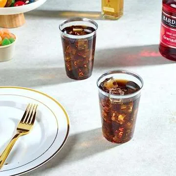 Elegant FOCUSLINE 200 Pack Silver Rimmed Plastic Cups