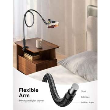 JOYROOM Gooseneck Phone Holder for Bed, [Upgrade Safety Lock] Flexible Long Arm Phone Stand, 720° Adjustable Desk Clamp Clip Phone Mount for iPhone 16 & All 4-7" Devices