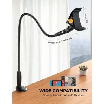 JOYROOM Gooseneck Phone Holder for Bed, [Upgrade Safety Lock] Flexible Long Arm Phone Stand, 720° Adjustable Desk Clamp Clip Phone Mount for iPhone 16 & All 4-7" Devices